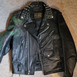 Punk style genuine leather jacket.